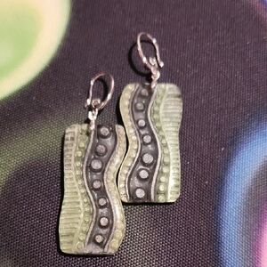 Artistic Green and Gray Earrings